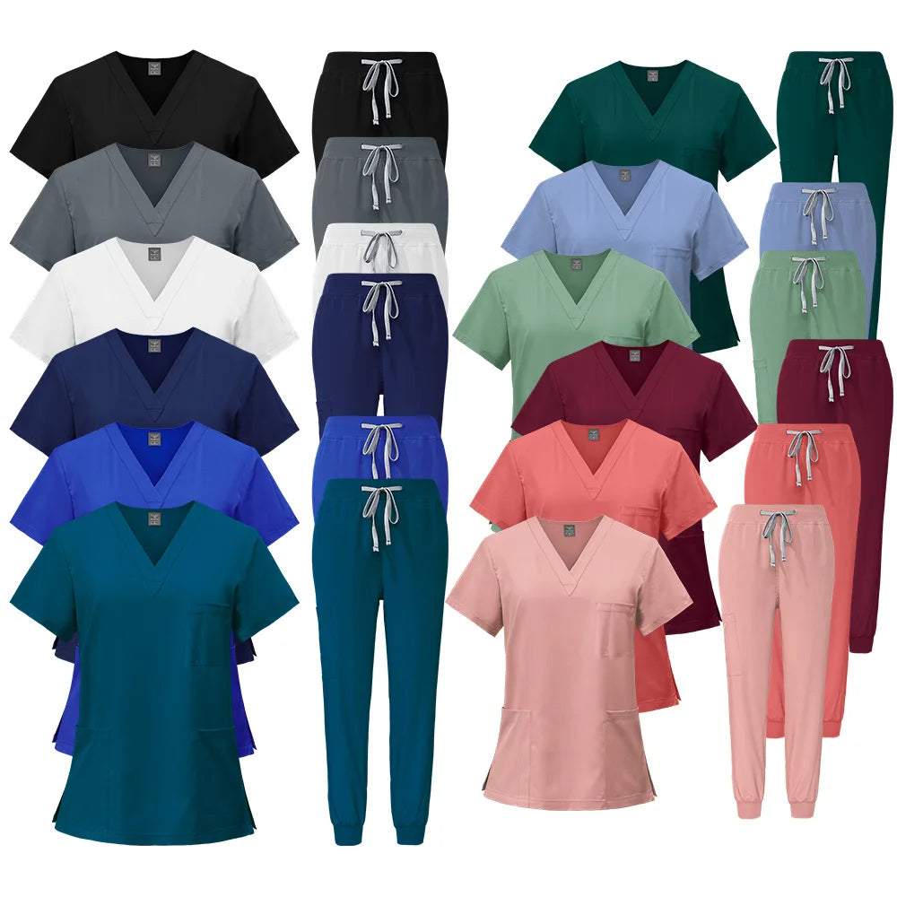 2025 Nurse Uniforms Men Medical Scrub Set Workwear Beauty Clothes Split Suit Short Sleeve Pocket Surgical Uniform Pet Dentist