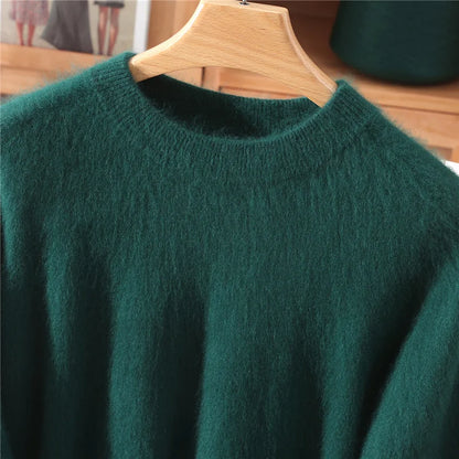 Autumn Winter Sweater Pullover Women's Clothing 100% Mink Cashmere Sweater Pullover O-Neck Basic Long Sleeve Warm Fleece Knitted