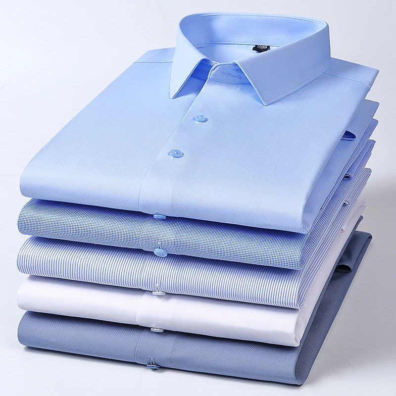 Spring and Autumn New Men's Long-sleeved, Iron-free, Three-proof, Pocket-free Business Attire, White Shirt, Men's Formal Wear