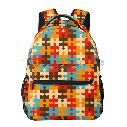 Autism Awareness Colorful Puzzle Piece Laptop Backpacks Casual Travel School Bookbag Cute Toddler Backpack for Boys Girls Adults