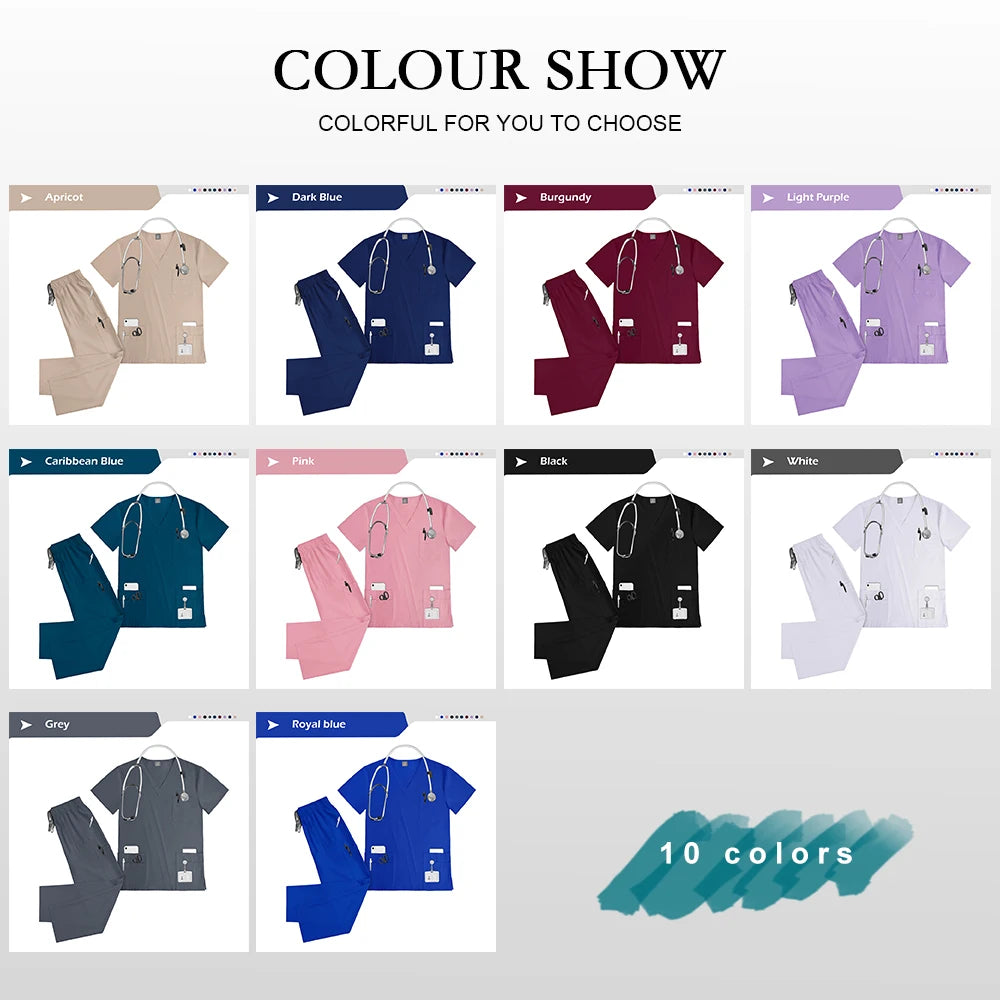 Nursing Elastic Scrubs Anti-Wrinkle Surgical Uniforms Woman Breathable Short Sleeved Top and Pants Sets Nurse Uniform Scrub Suit