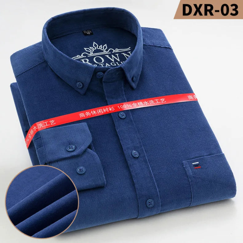 Size S-7XL Men's Corduroy Shirt Long Sleeve Cotton Casual Regular Fit Soft Comfortable Formal Dress Shirts Blouse Men Clothes