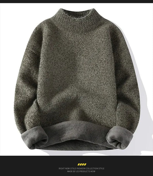 New Winter Men Mock Neck Sweaters Fleece Warm Knitted Pullovers Man Streetwear Loose Casual Sweaters Good Quality Male Pullovers