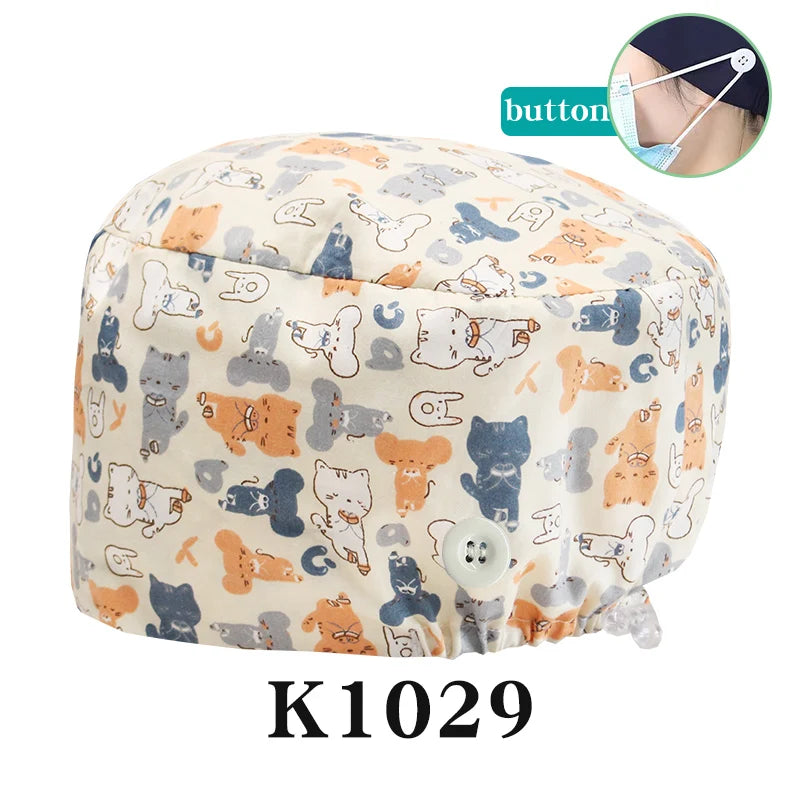 Scrub Caps for Long Hair Premium Surgical Cap Cheap Pharmacy Work Hat  Pet Clinic Doctors Dentist Nursing Cap with Buttons K1030