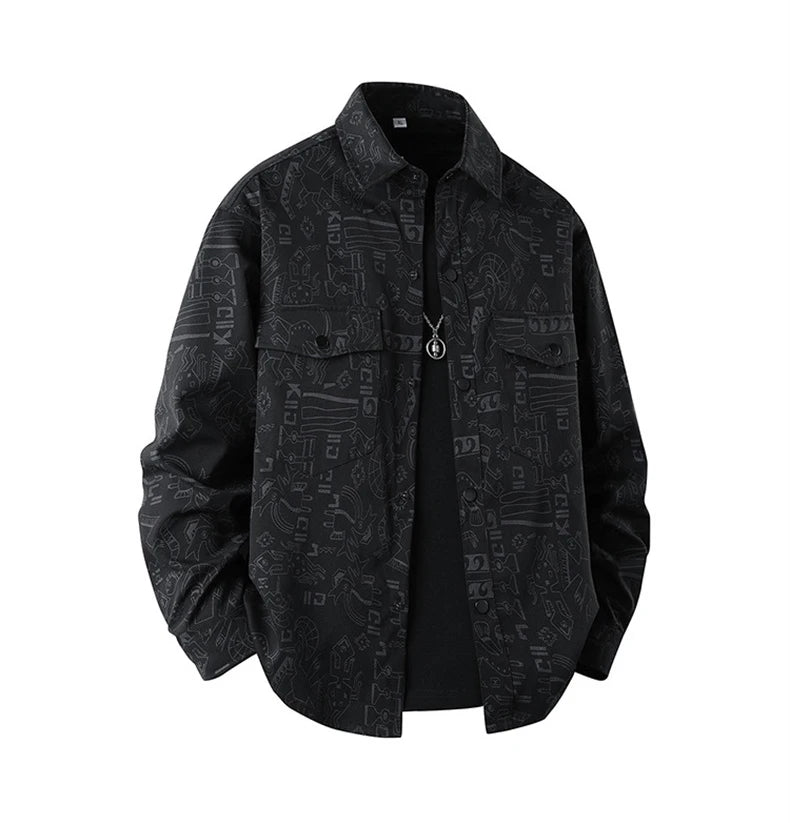 Graffiti Shirts Men Spring Autumn Long Sleeve Shirt Plus Size 8XL Fashion Casual Shirts Jackets Male Big Size 8XL
