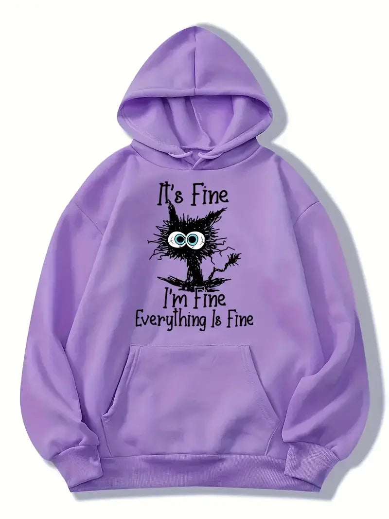 I'm Fine Everthing Is Fine Letter Printed Women Hoodies Fashion Fleece Hoody Creativity Pullover Street Loose Cotton Sweatshirts