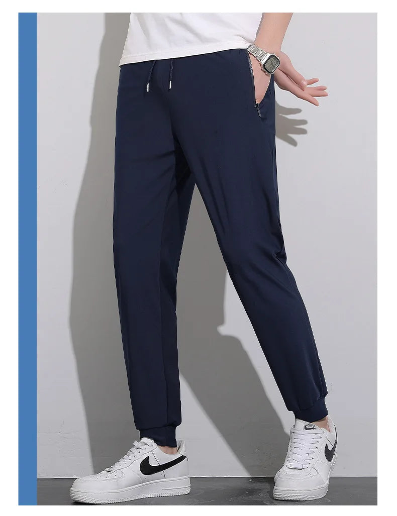 Plus Size 8xl Men Sports Pants Quick-Drying Men'S Trousers Joggers Sportswear Solid Ice Silk Sweatpants Male Elastic
