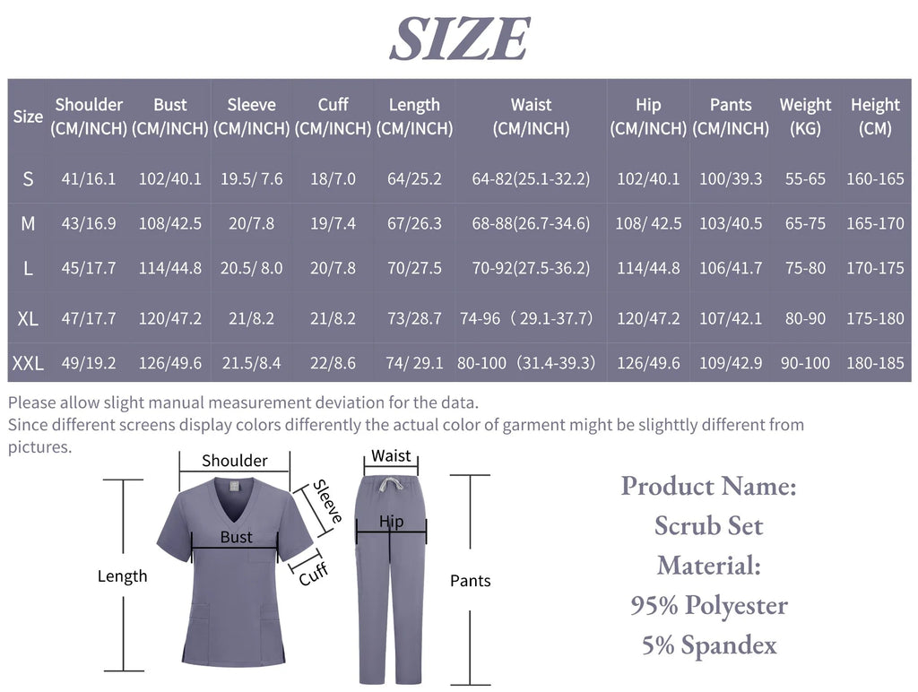 New Scrubs Set Medical Uniforms Stretch Scrub Tops With Pocket Pants Nurse Uniform Doctor Surgery Overalls Beauty Salon Workwear