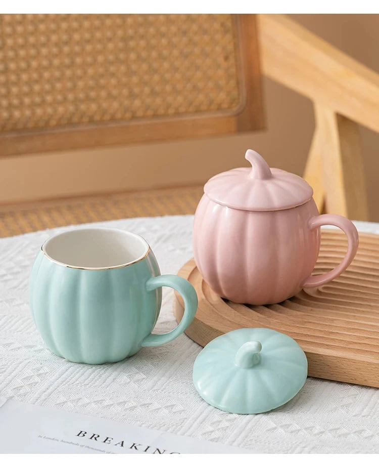 Multicolored Pumpkin Breakfast Mug Household Water Cup Ceramic Coffee Cups with Lid High Beauty Couple Oat Mugs Drinkware