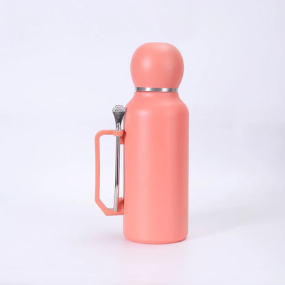 Portable and Simple Car Cup with Spoon Large-capacity Solid-color Handle Cup  Stainless Steel Outdoor Double-layer Insulated Cup