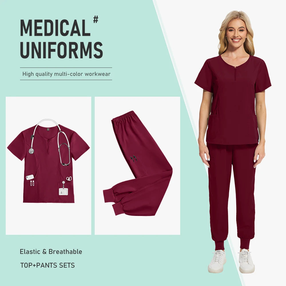 Scrub Sets Uniform Women Joggers Nurse Accessories Elastic Breathable Surgical Uniforms Beauty Salon Lab Coat Pharmacy Work Wear