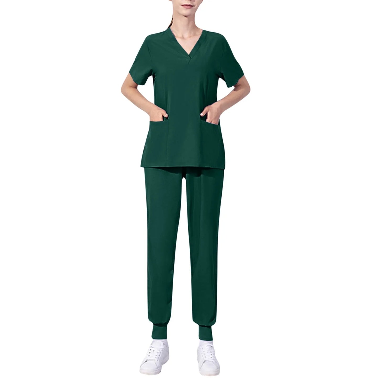 Nursing Uniforms Two Piece Unisex Shorts Scrub Sets Sleeve Pocket Top Tee Loose Pants Beauty Salon Workwear Overalls Plus Size
