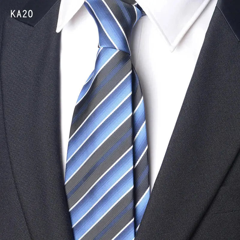 High Quality Handcrafted 9cm Wide Edition Cravat Blue Light Gray Striped Tie For Men's Business Attire Suit Commuting Necktie