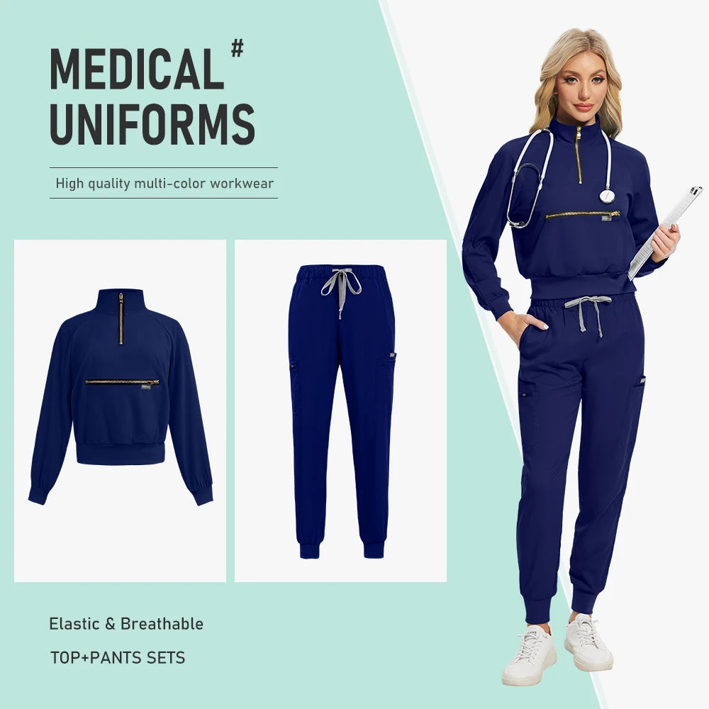 Nurse Nursing Medical Scrub MultiColor Jogging Pants Set Long Sleeved Jacket Workwear Set Hospital Clinical Uniform Woman Female