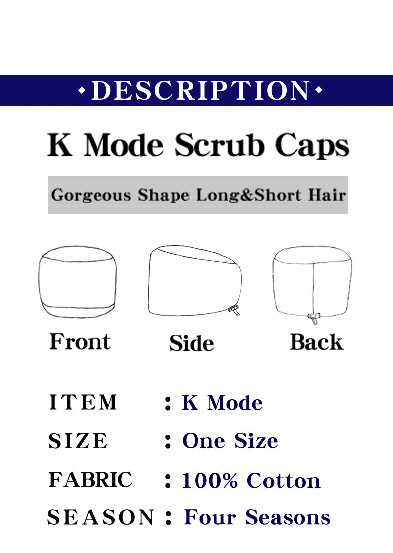 Scrub Caps for Long Hair Premium Surgical Cap Cheap Pharmacy Work Hat  Pet Clinic Doctors Dentist Nursing Cap with Buttons K1030