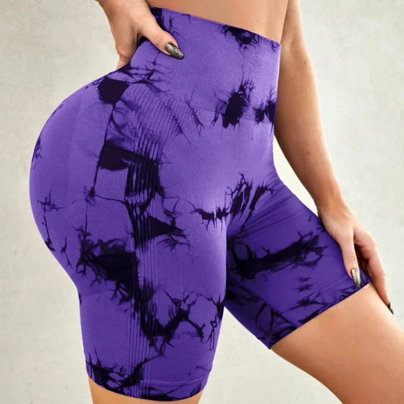 Tie Dyed Seamless Fitness Pants WOMEN'S High Waist and Hip Lifting Sports Tight Shorts Running Sexy Peach Fitness Yoga Shorts