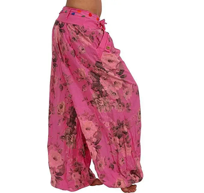 Autumn and winter women's clothing long Haren pants new digital print long wide leg pants Haren casual pants casual plus size