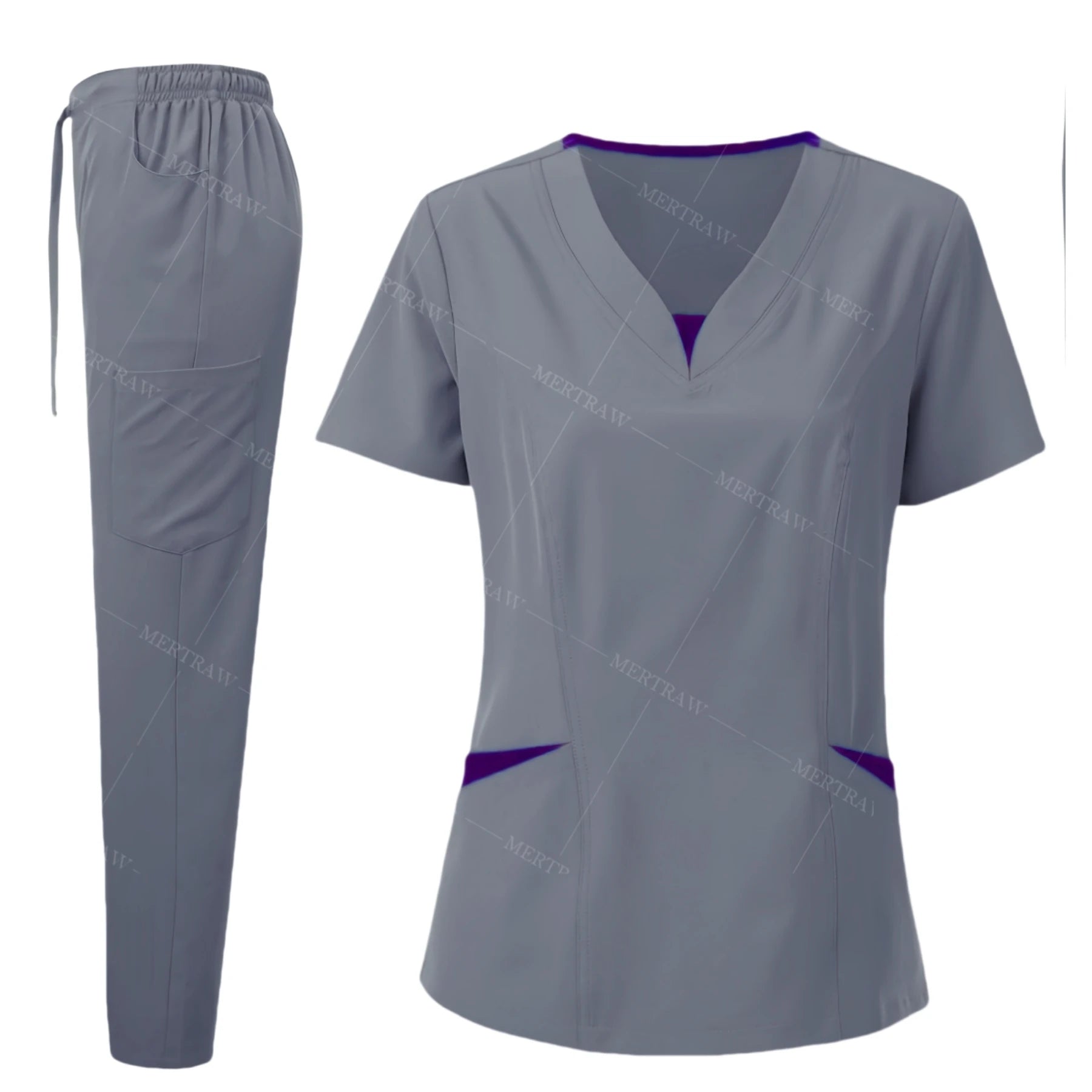 Scrub Set for Women Nurse Blouses Trendy V Neck Plus Size Nursing Blouse Beautiful Solid Color Workwear Scrub Tops and Pants