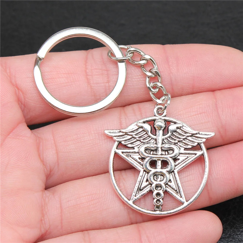 Nurse Doctor Needle Syringe Stethoscope EMT Caduceus Medical Symbol Brain Lungs Keychain Jewelry Medicine Graduate Gift