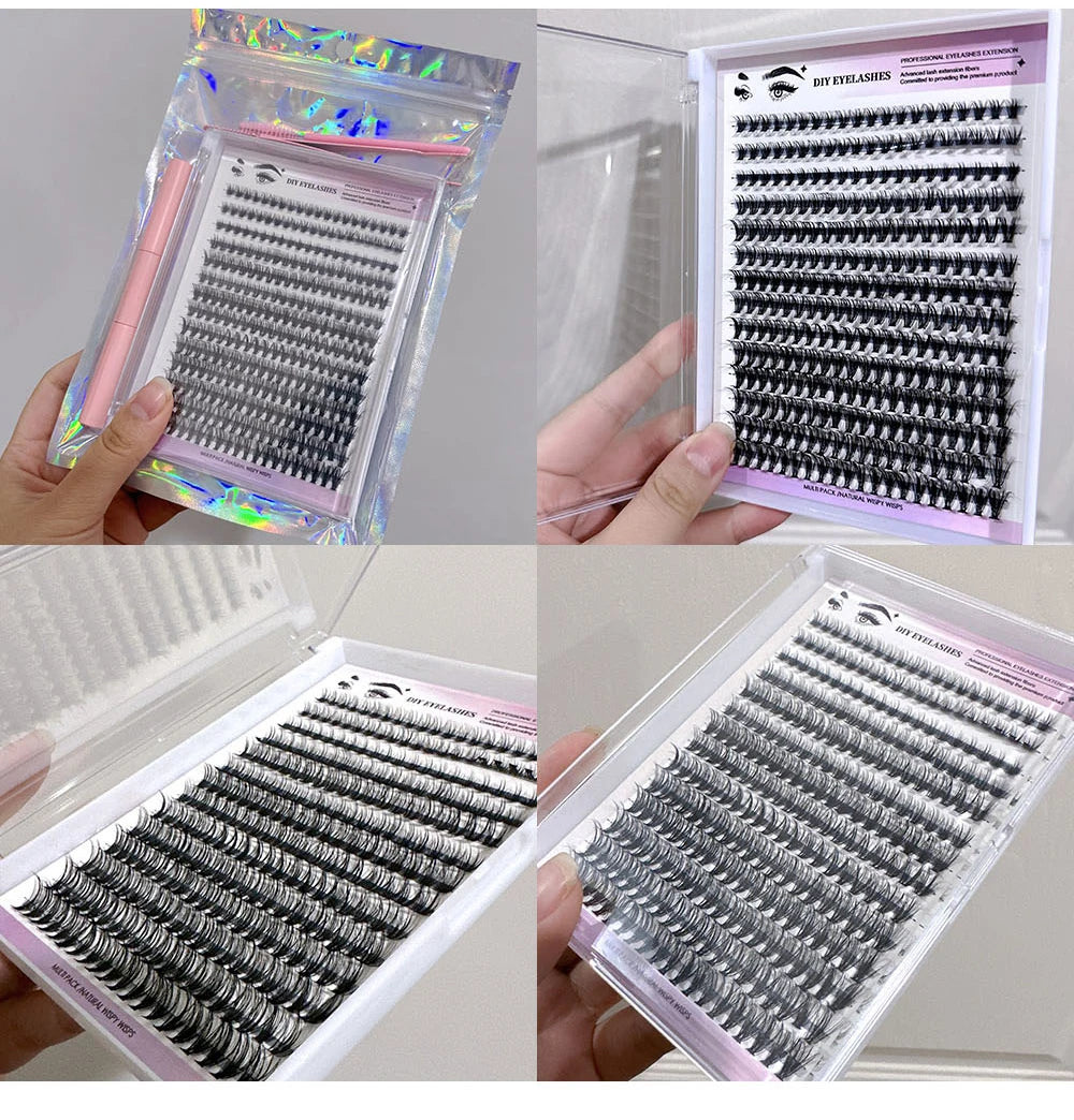 DIY Eyelash Extension Kit, 280 PCS Clusters Slender Stems, Super Fixed Mascara Brush Bond and Seal Eyelash Glue and Eyel