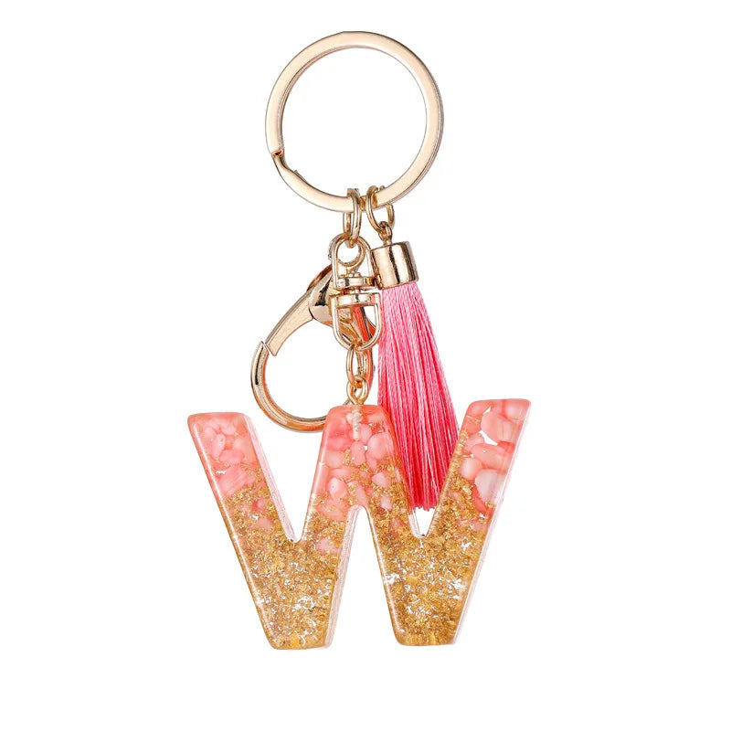 Pink Gold Color Initial Letter A-Z Resin Key Ring Cup Key Chains DIY Jewelry Gifts