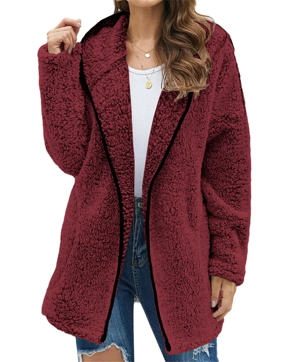 Autumn Winter Women Long Teddy Jacket Warm Thick Fleece Coat Turn Down Collar Plush Coat Woman Casual Long Sleeve Winter Clothes