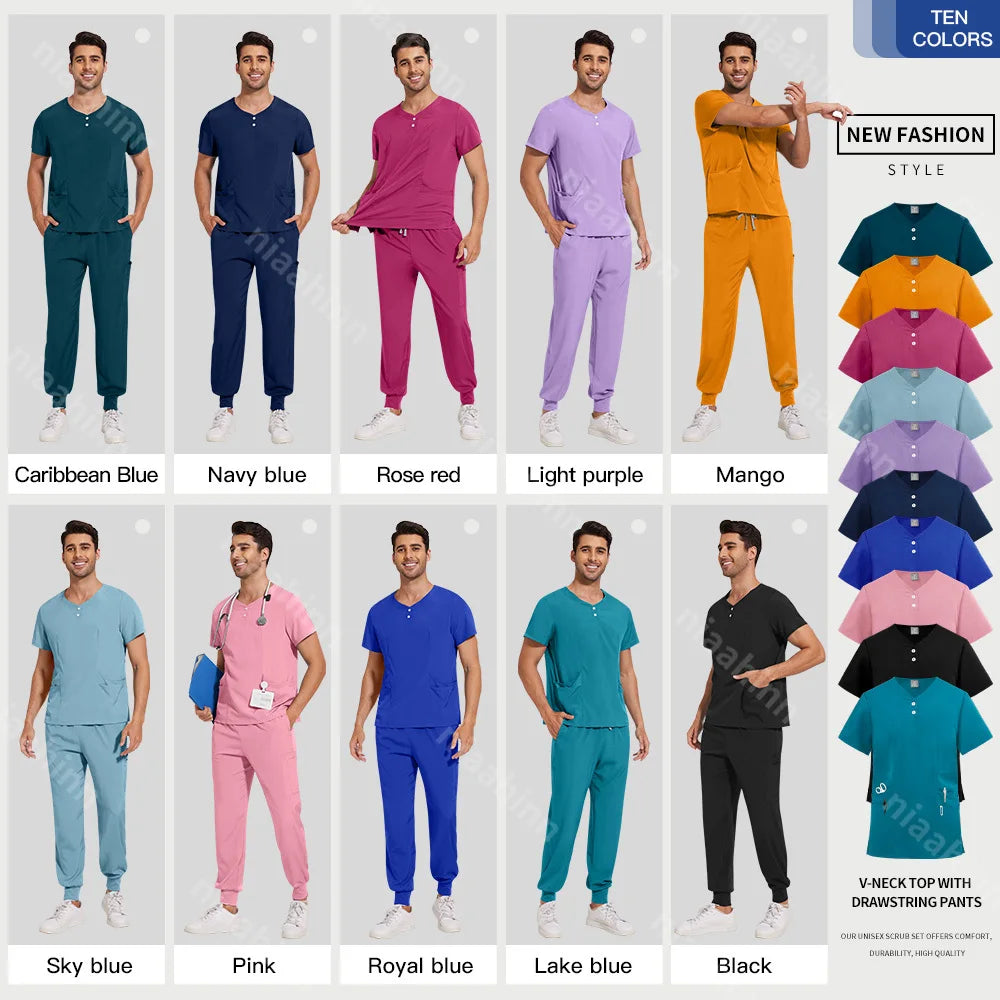 Scrubs Tops Jogger Pants Set Men Nurse Uniform Wholesale Lab Dustproog Workwear Doctor Uniform Suit for Men Medical Clothing Set