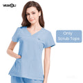 Slim fitting elasticity nurse scrubs tops dentistry doctor lab spa uniform surgical Scrub shirt for woman pharmacy pet hospital