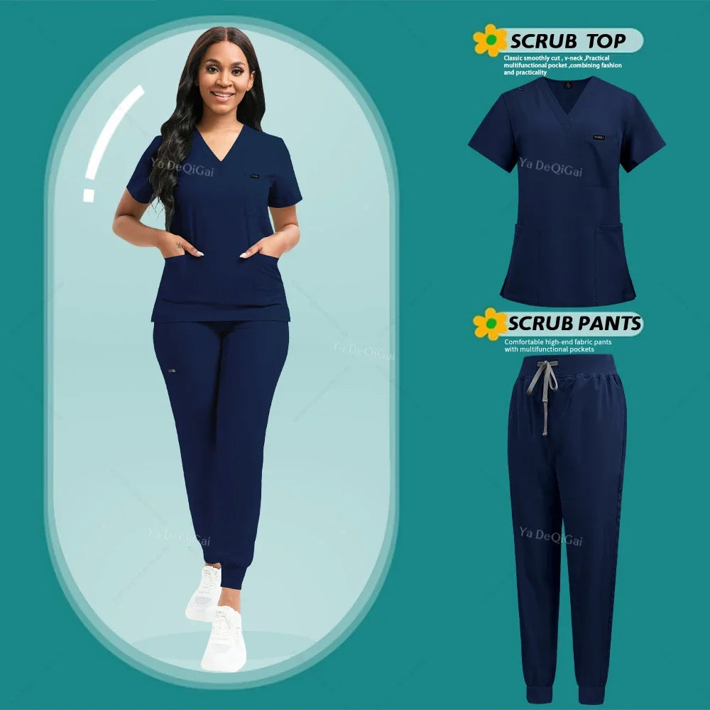 Brown Scrubs Set Wholesale Operating Room Uniforms Medical Scrubs Set Hospital Workwear Dental Beautician Top Pants Surgery Suit