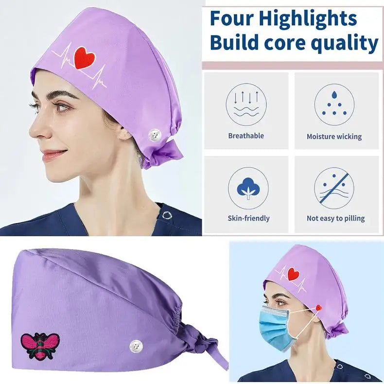Solid color scrubs caps with button Pet Grooming Agency Work Scrubs Beauty Work Hats Lab nursing scrubs cap gorro enfermera