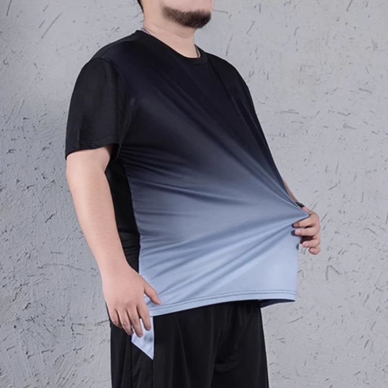 Men's T-shirt Plus Size 1XL-7XL Short Sleeves Tops Spring Summer Gradient Tees Quick Dry Men Sport Oversized Breathable T-shirt