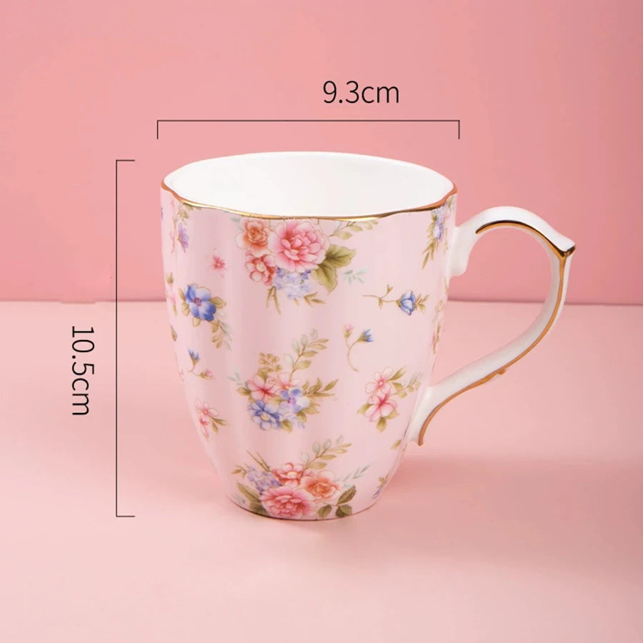 460ML Pumpkin-shaped Ceramic Mug Full cup of flower pattern Coffee Cup Big capacity Breakfast Milk tea cups Gift For Kids Girls