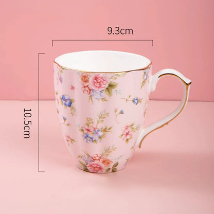 460ML Pumpkin-shaped Ceramic Mug Full cup of flower pattern Coffee Cup Big capacity Breakfast Milk tea cups Gift For Kids Girls
