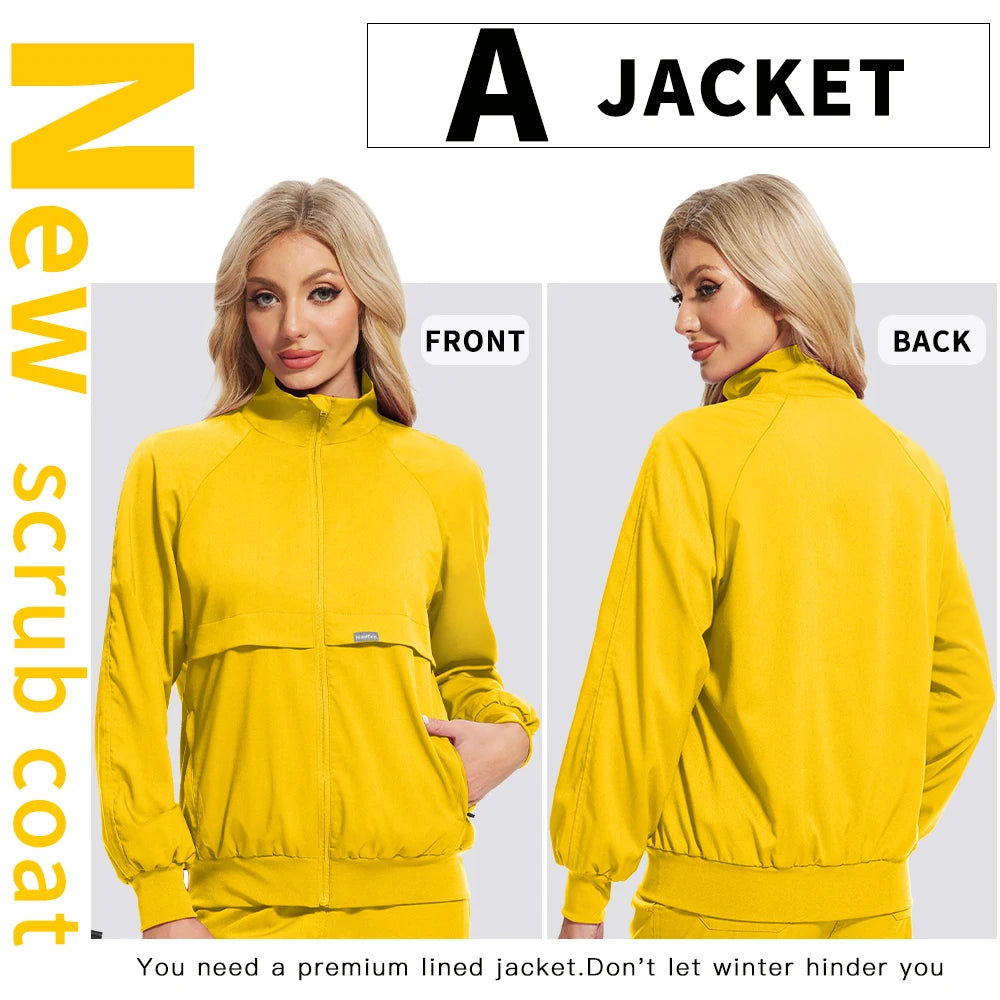 Women Men's Spring Autumn Soft Long Sleeve Jacket Medical Clinical Nurse Coats Hospital Pharmacy Work Top Pocket Dentist Outwear