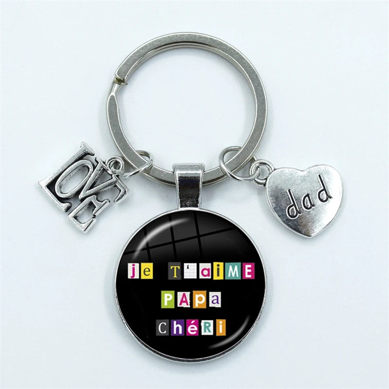 I Love Dad Keychain My Dad Is A Super Hero Pendant Glass Dome Cabochon Key Ring Father's Day Best Gift