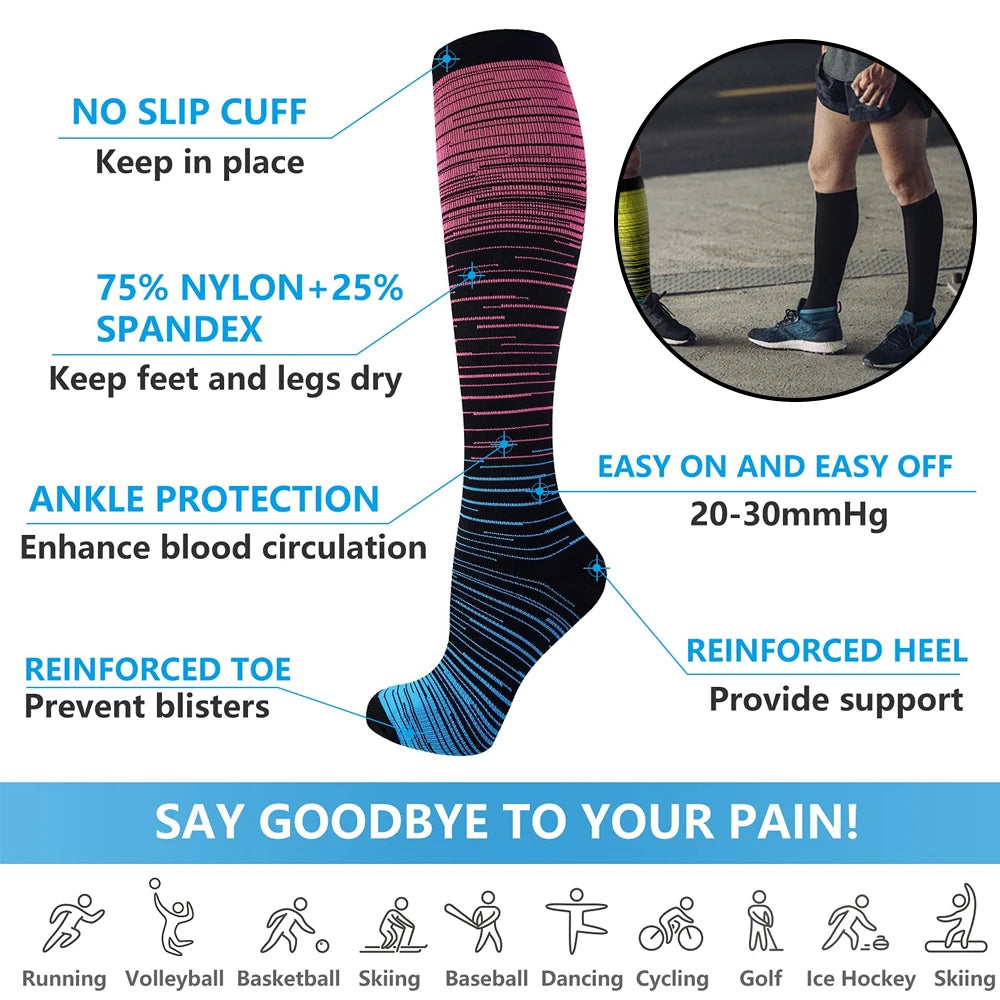6 Pairs Compression Socks for Women and Men 20-30mmHg-Circulation Support Socks