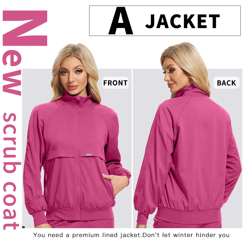 Women Men's Spring Autumn Soft Long Sleeve Jacket Medical Clinical Nurse Coats Hospital Pharmacy Work Top Pocket Dentist Outwear