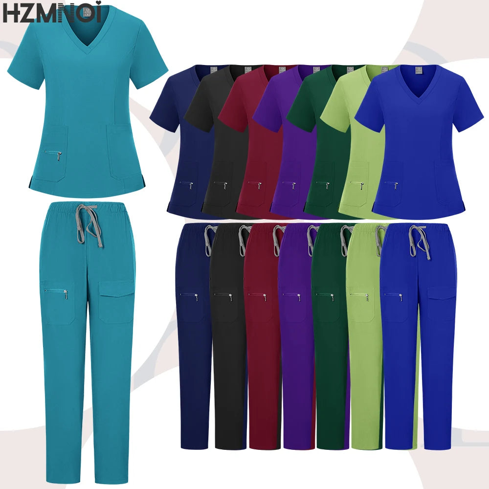 Pants Sets Short Sleeved Top Scrub Solid Color Surgical Gowns Medical Accessories Manicurist Beautician Nursing Scrub Sets Women