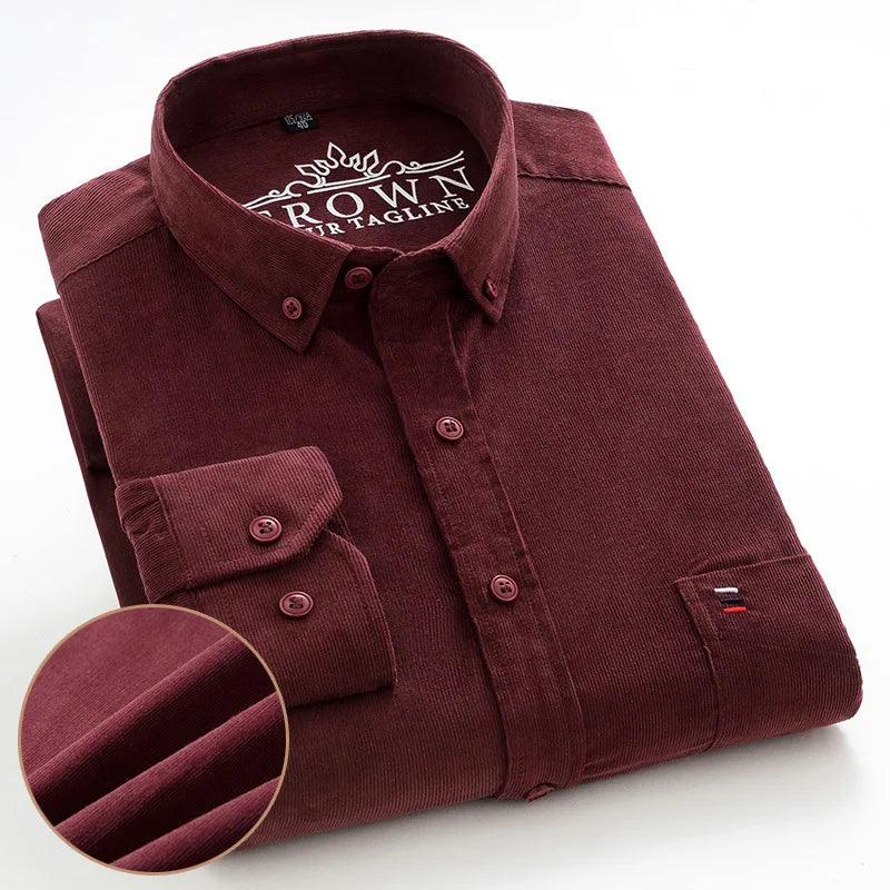 Size S-7XL Men's Corduroy Shirt Long Sleeve Cotton Casual Regular Fit Soft Comfortable Formal Dress Shirts Blouse Men Clothes
