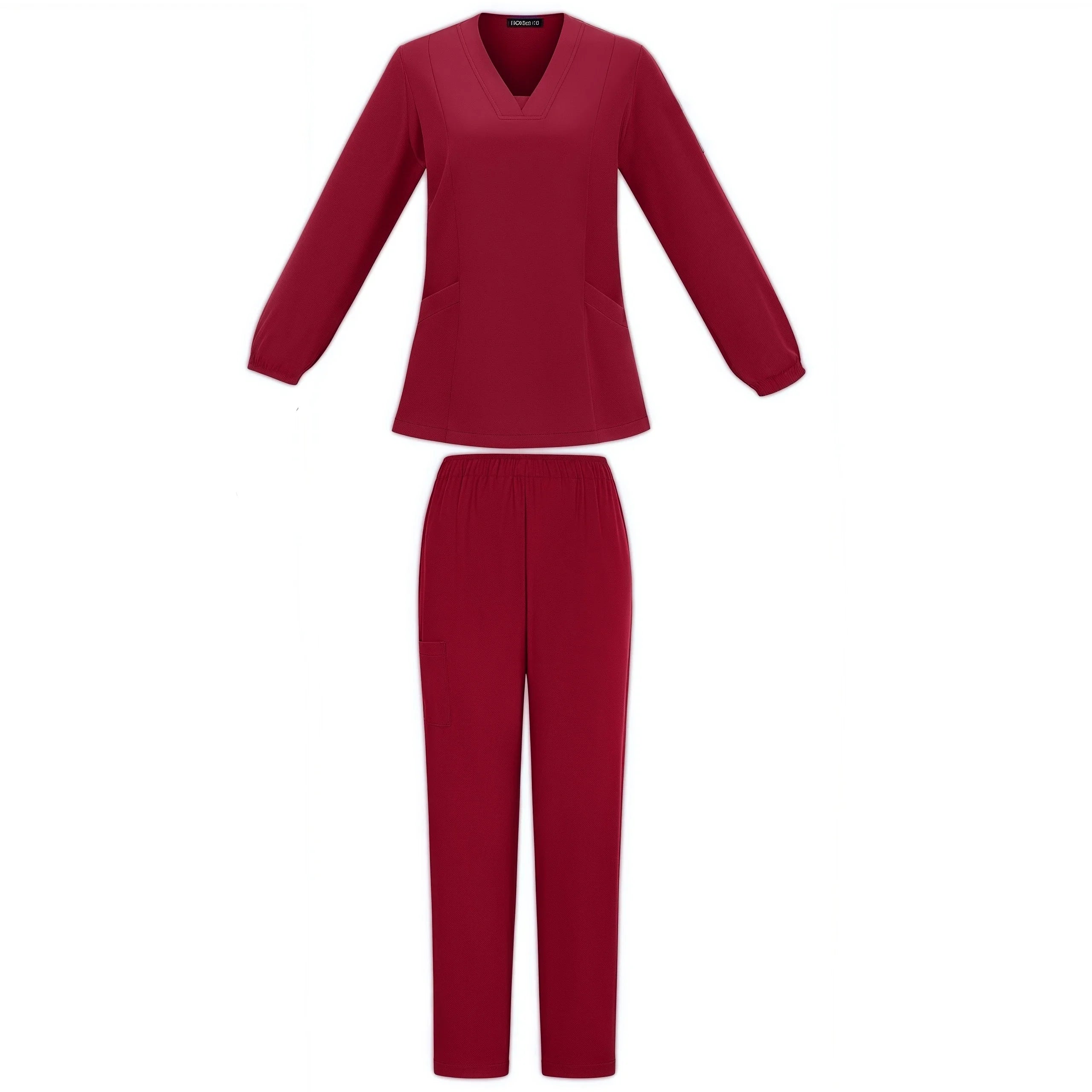 Women Surgical Uniform Autumn Winter Solid Color V Neck Long Sleeve Nurse Blouse Medical Beauty Salon Workwear Top+pants Clothes