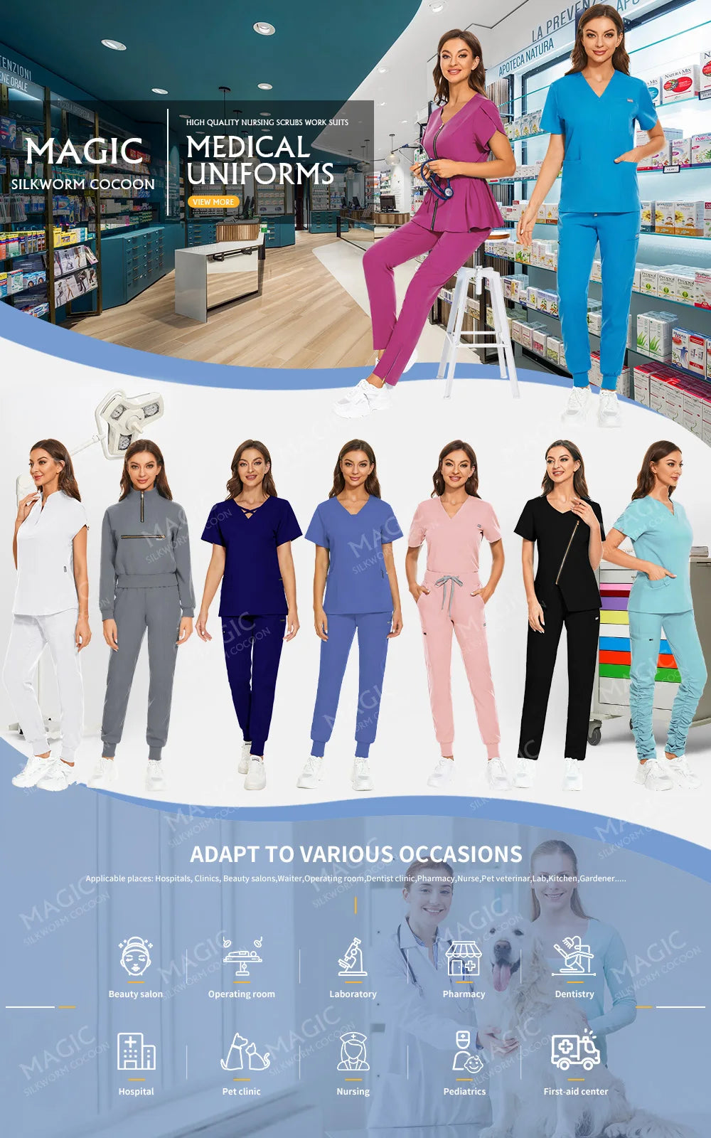 Scrubs Sets Pet Medical Uniforms Clothing Women Nurse Costume Spa Uniforms Surgery Suit Nurse Accessories Doctor Scrubs Workwear