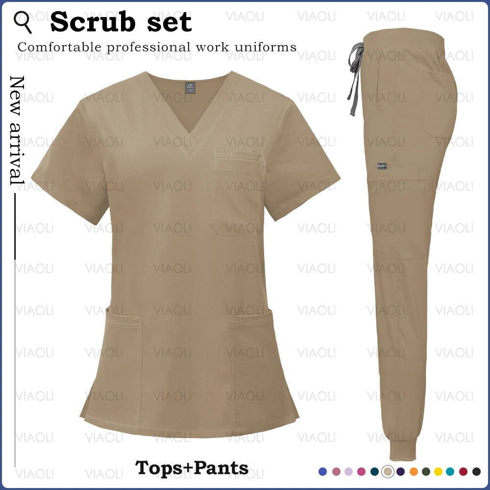 Surgery Overalls High-end Fabric Scrubs Set Medical Uniforms Stretch Scrub Tops Pants With Pocket Nurse Uniforms Beauty Workwear