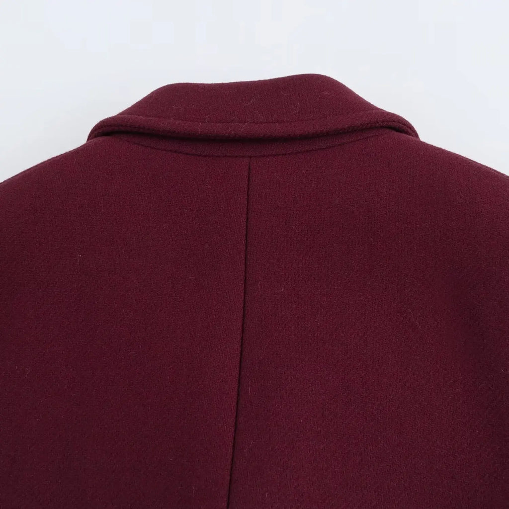 HH Female Autumn Winter Fashion Woolen Long Coat Woman Casual Turn-Down Collar Long Sleeves Pockets Double Breasted Coat