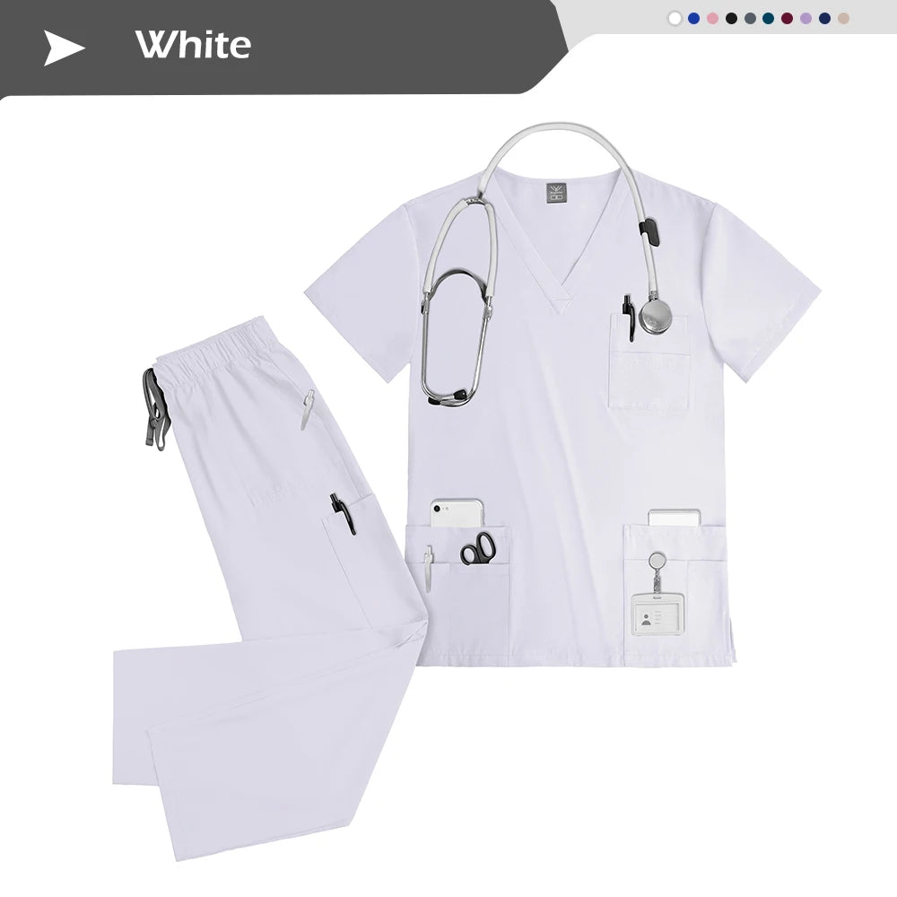 Nursing Elastic Scrubs Anti-Wrinkle Surgical Uniforms Woman Breathable Short Sleeved Top and Pants Sets Nurse Uniform Scrub Suit