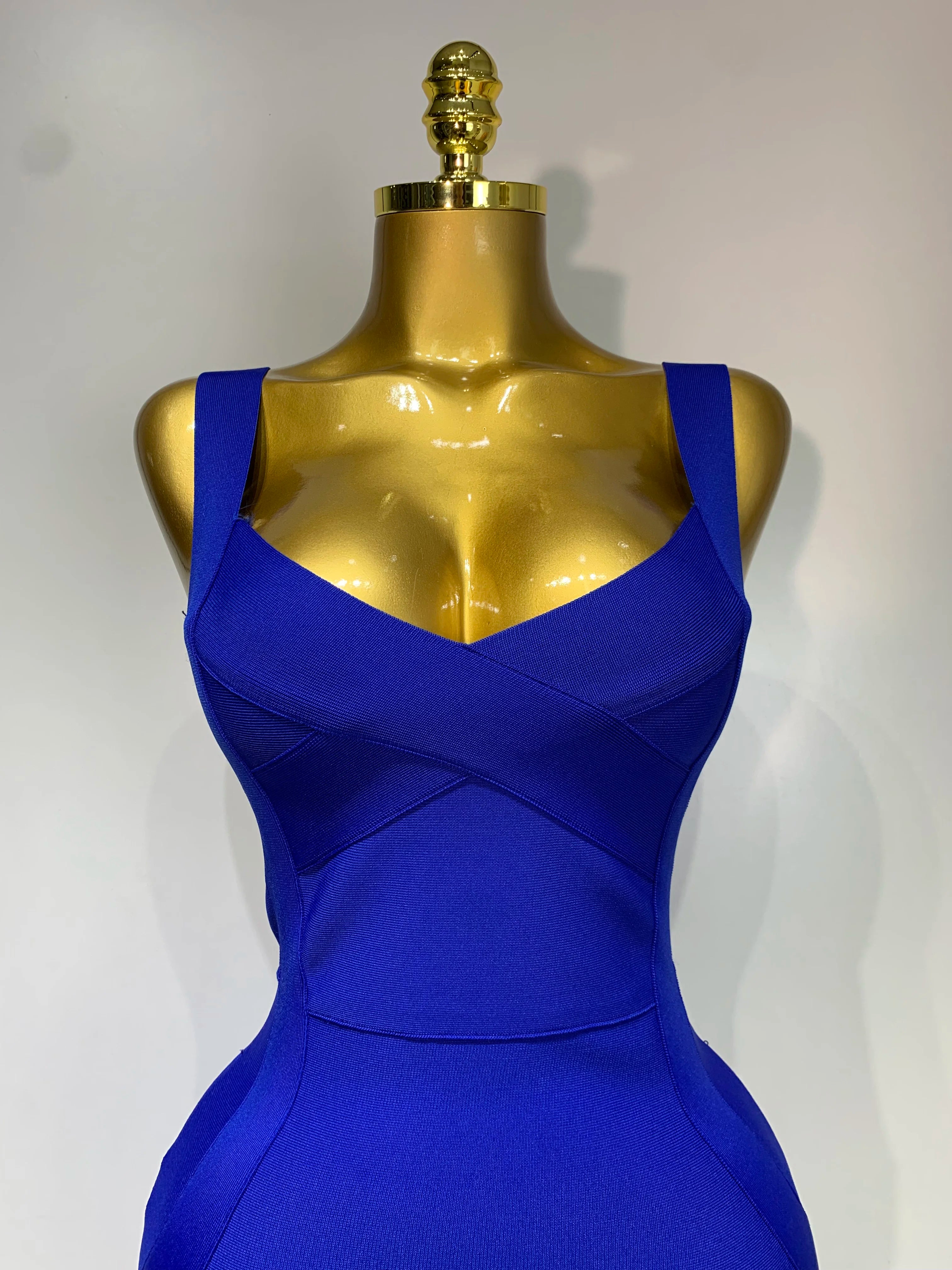 Women Sexy High Quality Celebrity Elegant Blue Bodycon Stretch Bandage Dress Nightclub Party Dress Luxury Birthday Vestidos
