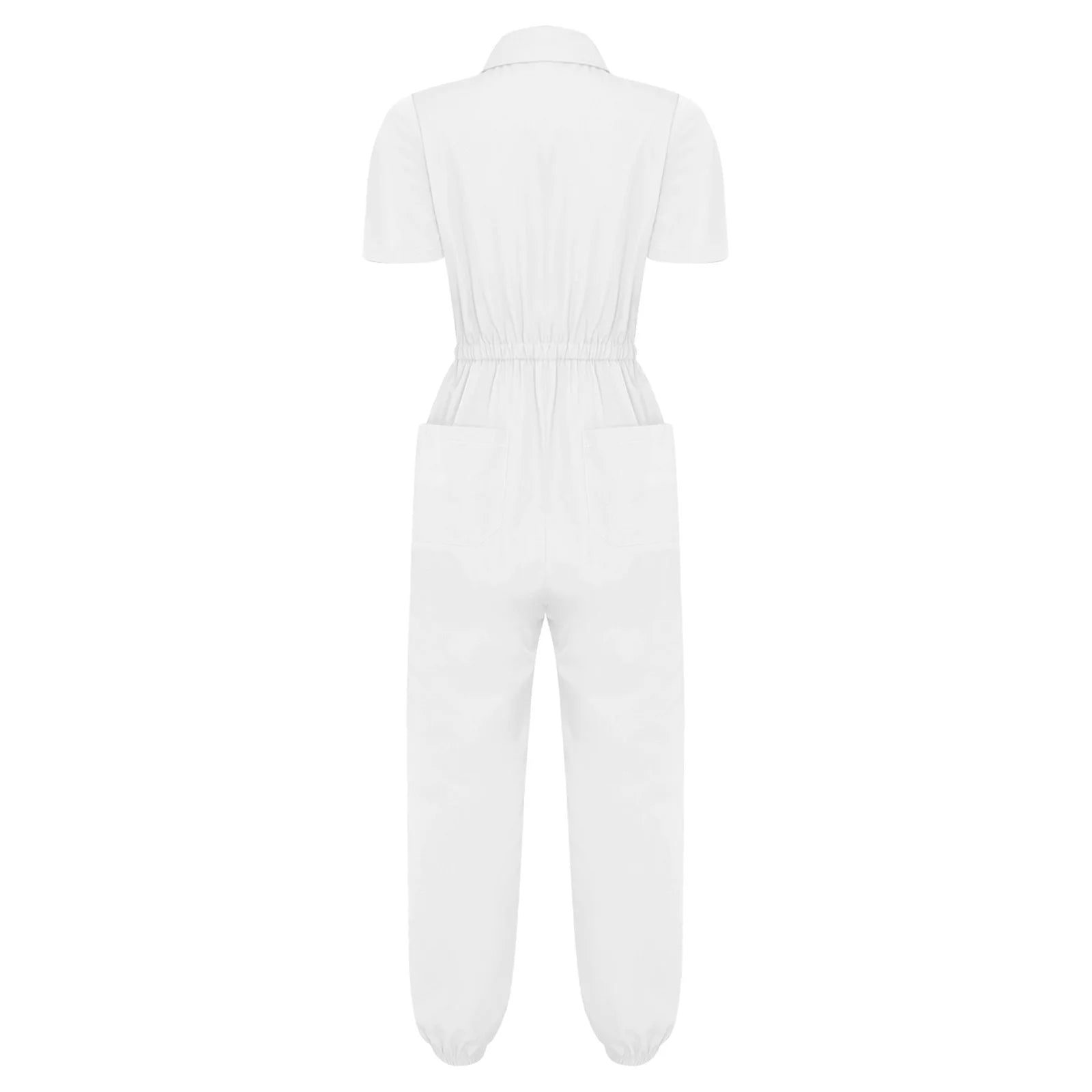 Womens Short Sleeve Scrubs Jumpsuit Front Zipper Elastic Waist Jogger Pants Rompers Nurse Doctor Workwear for Caring Nursing