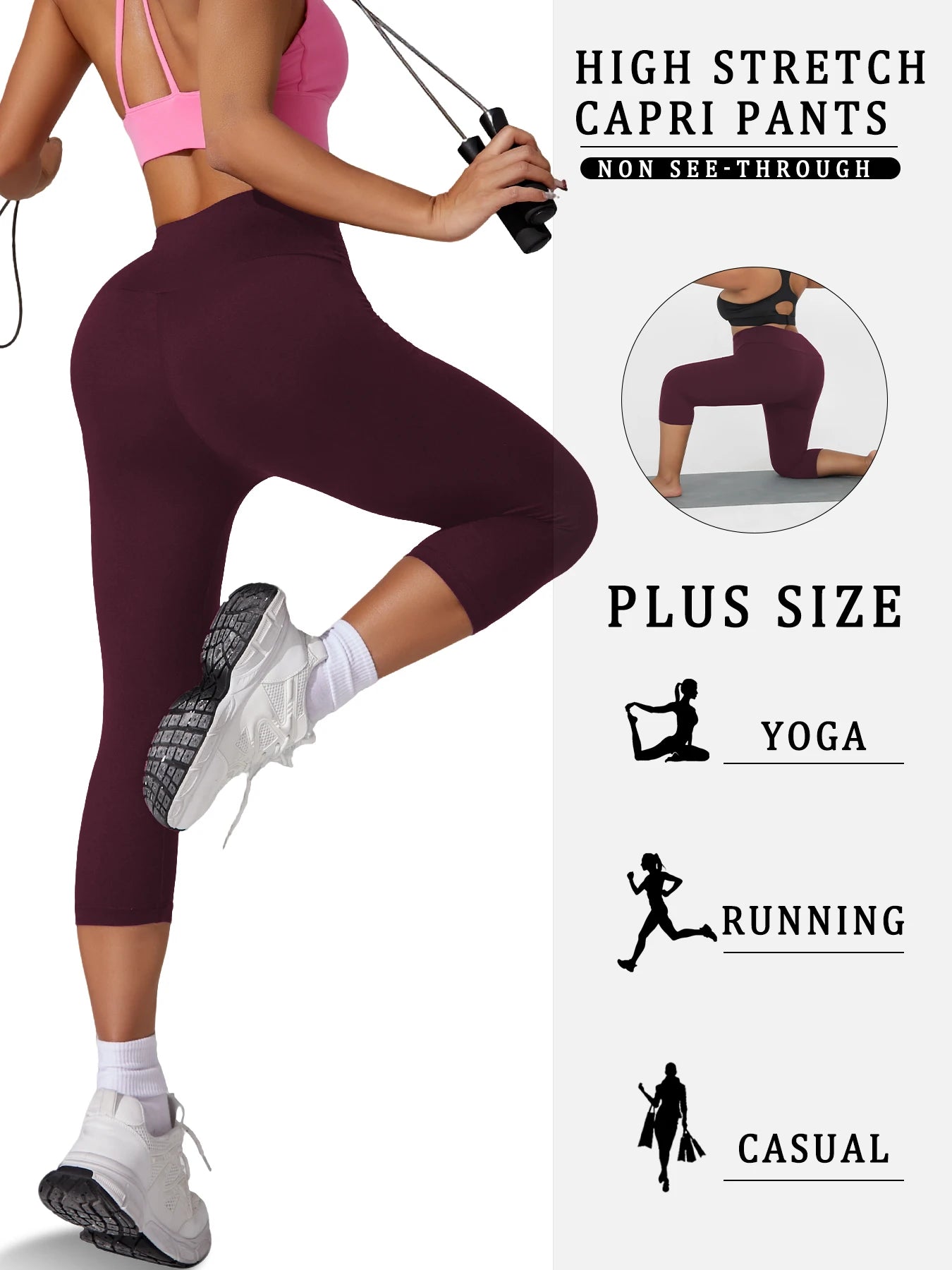 Plus Size Leggings for Women  Super soft High Waisted Tummy Control Yoga Capri Pants  No See Through Workout Running Leggings