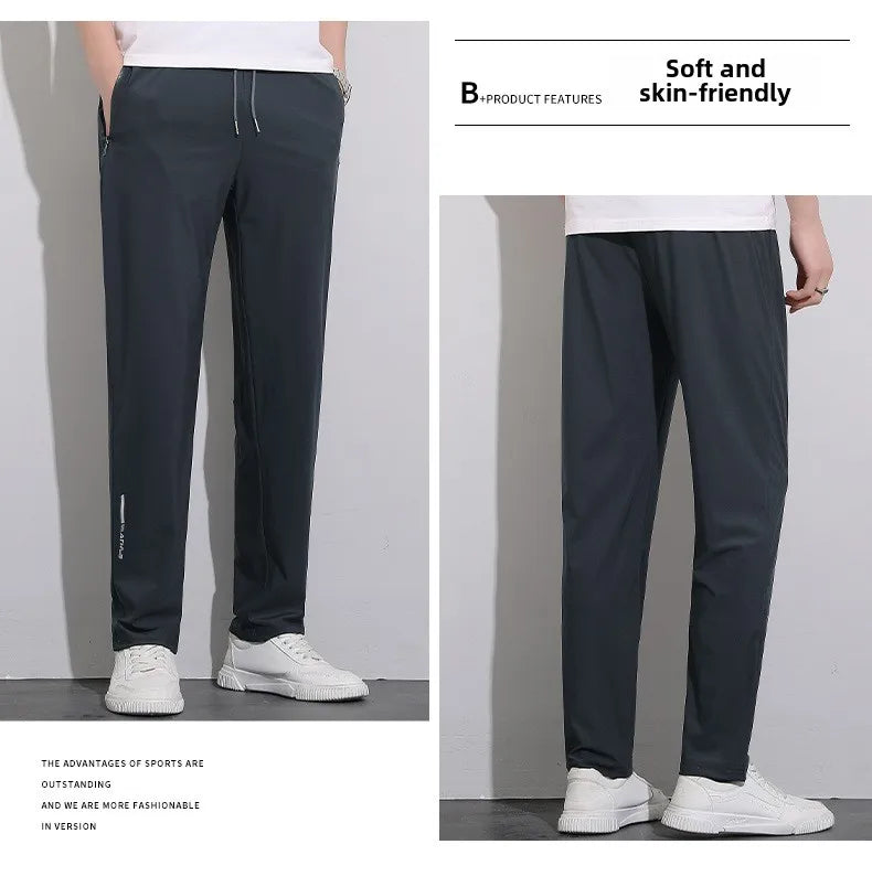 Plus Size 8xl Men Sports Pants Quick-Drying Men'S Trousers Joggers Sportswear Solid Ice Silk Sweatpants Male Elastic