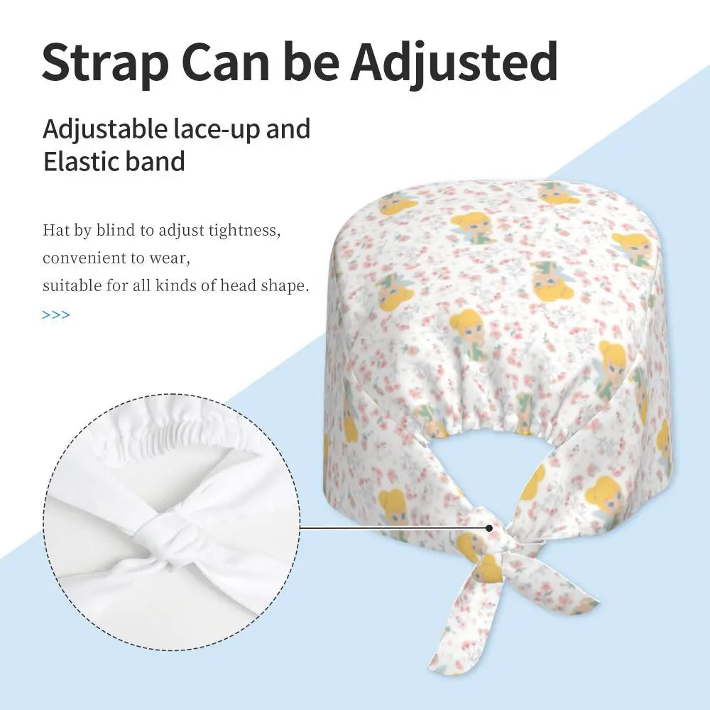 Custom Tinker Bell Breathable Nursing Work Cap Surgical Scrub Caps Unisex Nurse Medical Cap Cartoons Scrubs Hat Medical Surgical