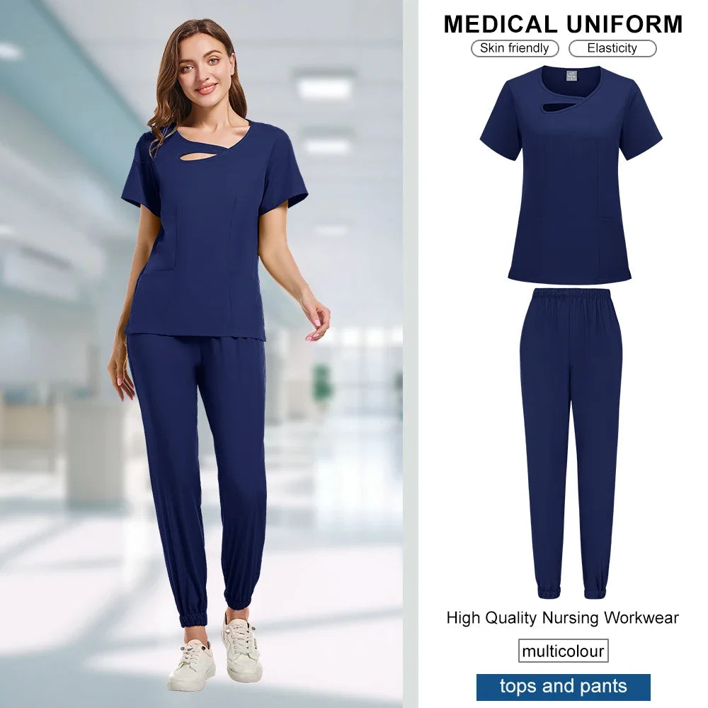 Beauty Workwear Women Medical Nurses Uniform Surgical Scrubs Set Spa Top Pants Clinic Carer Clothes Nursing Uniforms Jogger Suit